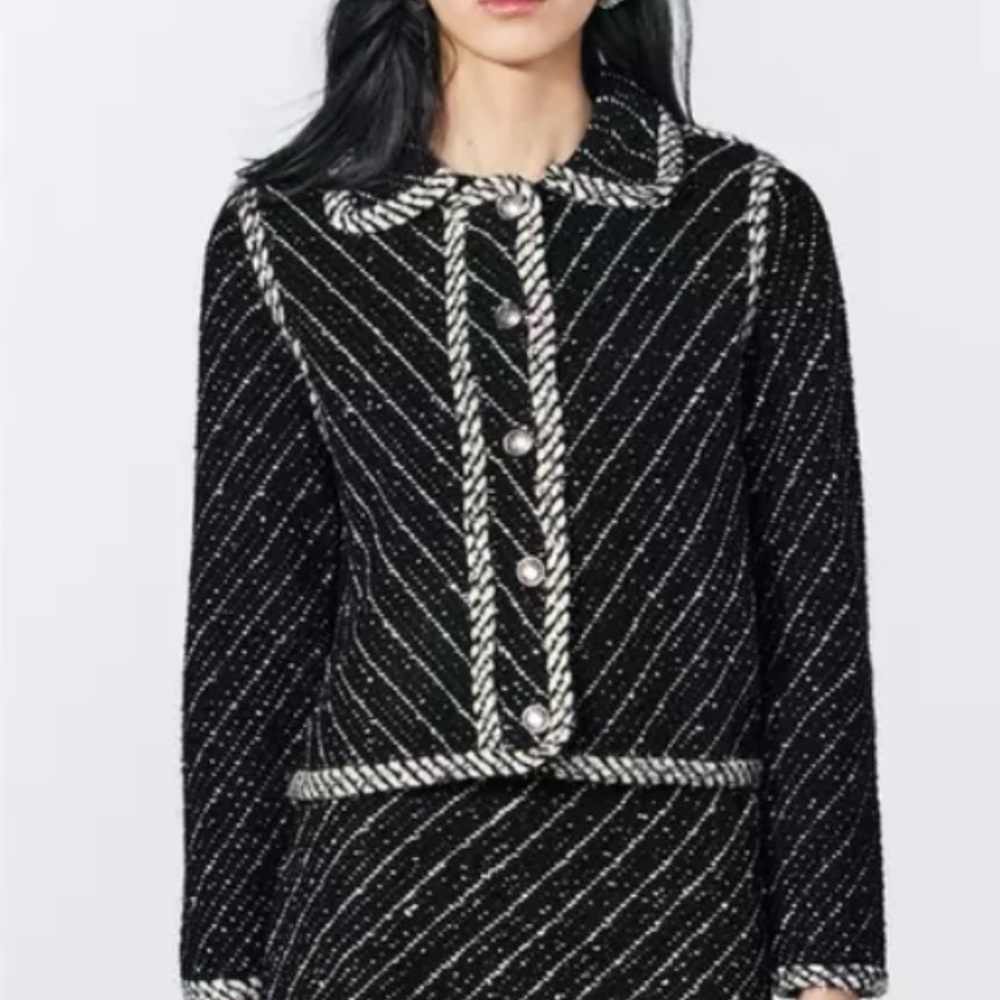 Zara Black and White Striped Blazer
